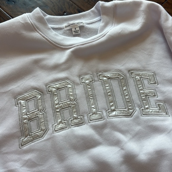 White Embroidered Bride Sweatshirt with Bow Detail - Picture 2 of 3